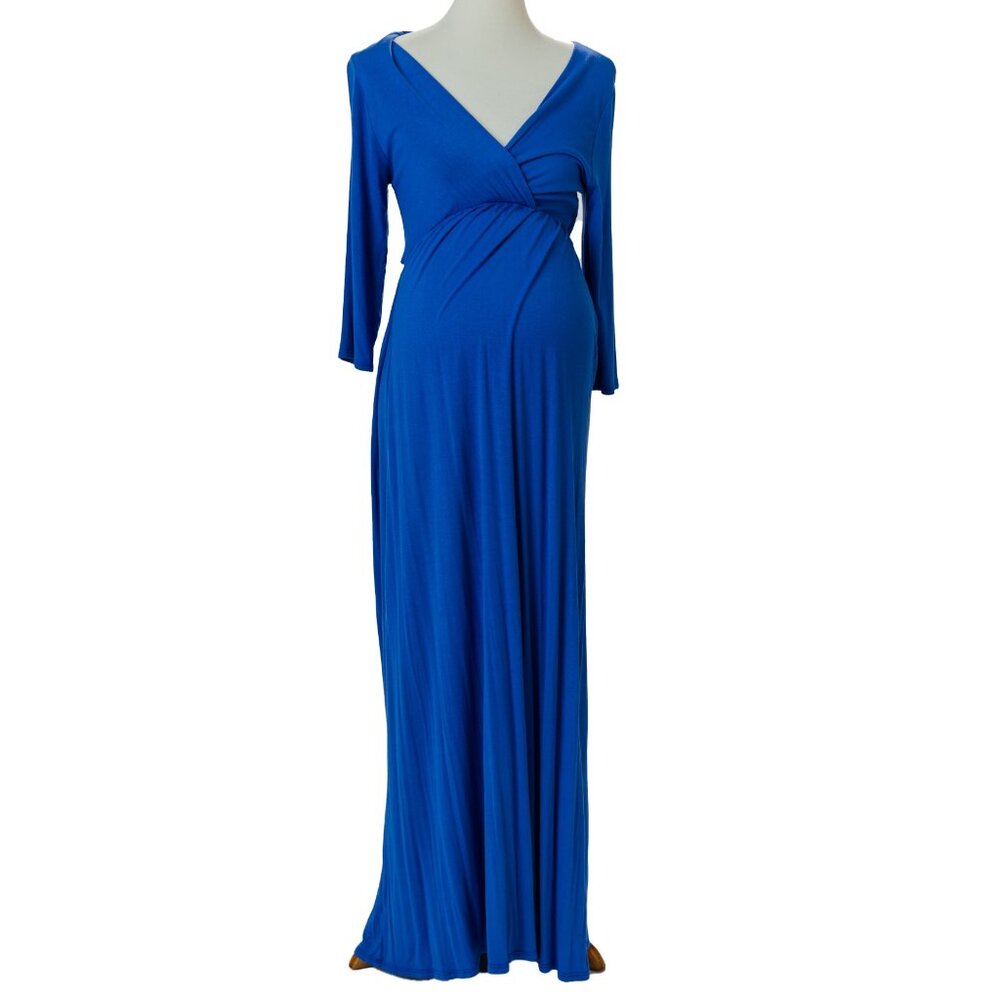 Blue Mother Bee Maternity Gown | Long Sleeve Maxi Dress